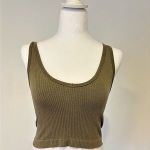 Urban Outfitters Ribbed Scoop Neck Tank Top - Olive